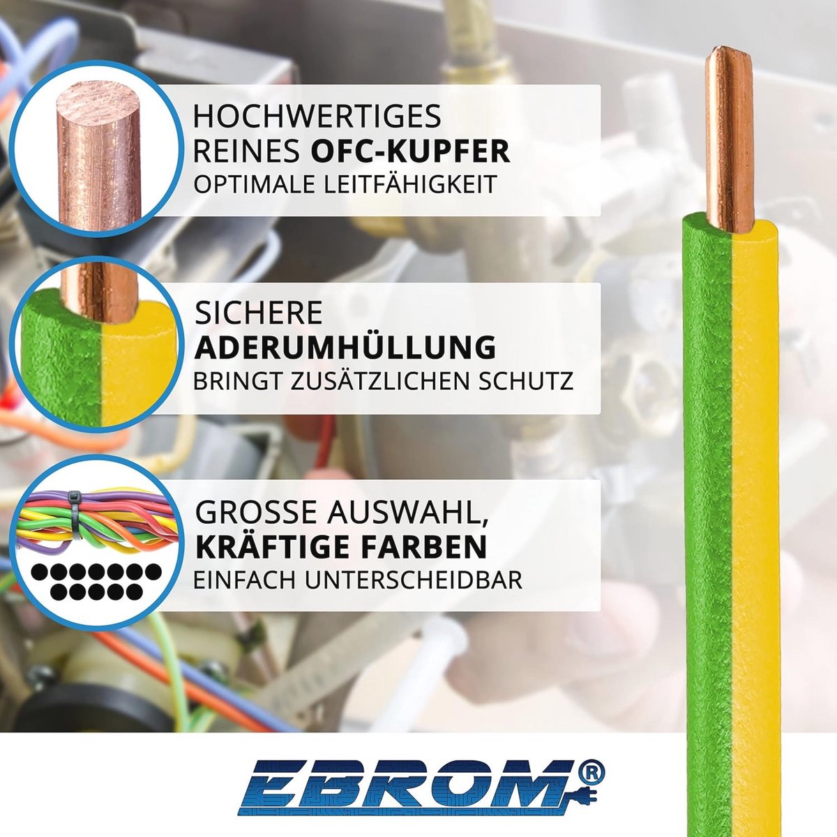 Aardingskabel 6 mm² groen/geel H07V-U - Verkrijgbaar in diverse lengtes van 5 tot 150 meter