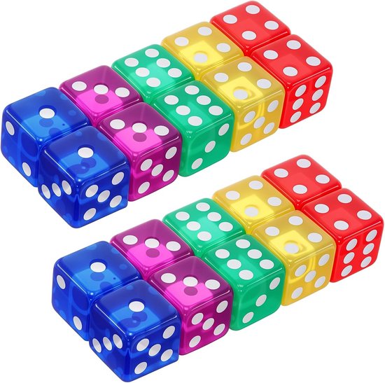 JIEYAO Polyedrische dobbelstenen, 20 stuks, D6 dobbelstenen, 16 mm, acryl dobbelstenen, blauw en rood, gekleurde dobbelstenen met gouden pips, kleurrijke dobbelstenen voor rollenspellen, tafelspellen