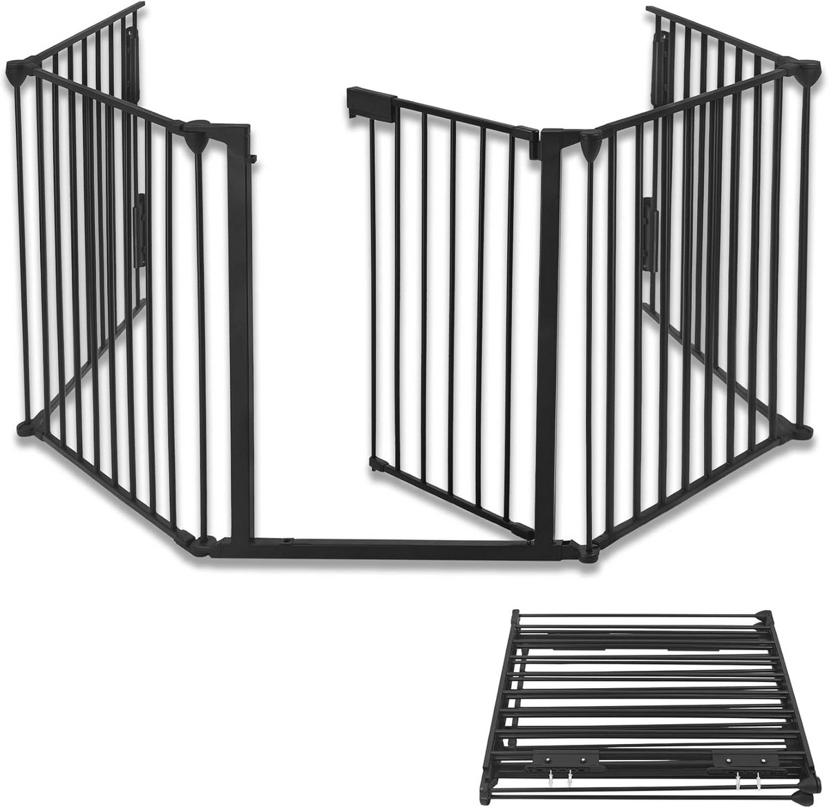 Froadp 300cm Schoorsteenbeschermingsrooster met Deur 5-Delig Puppyuitloop Looprooster Inklapbaar Kinder Beschermingsrooster Dieren & Baby's Beschermingsrooster Metaal Afsluitrooster voor Oven Deur