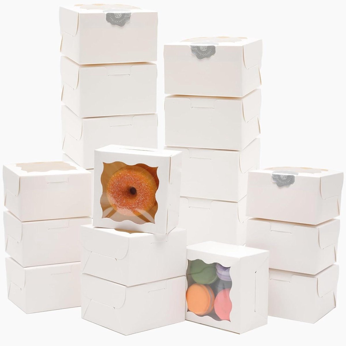 Allecta - Bakkerijdozen met venster voor mini koekjes - Set van 30 - Inclusief macaron en donutdozen