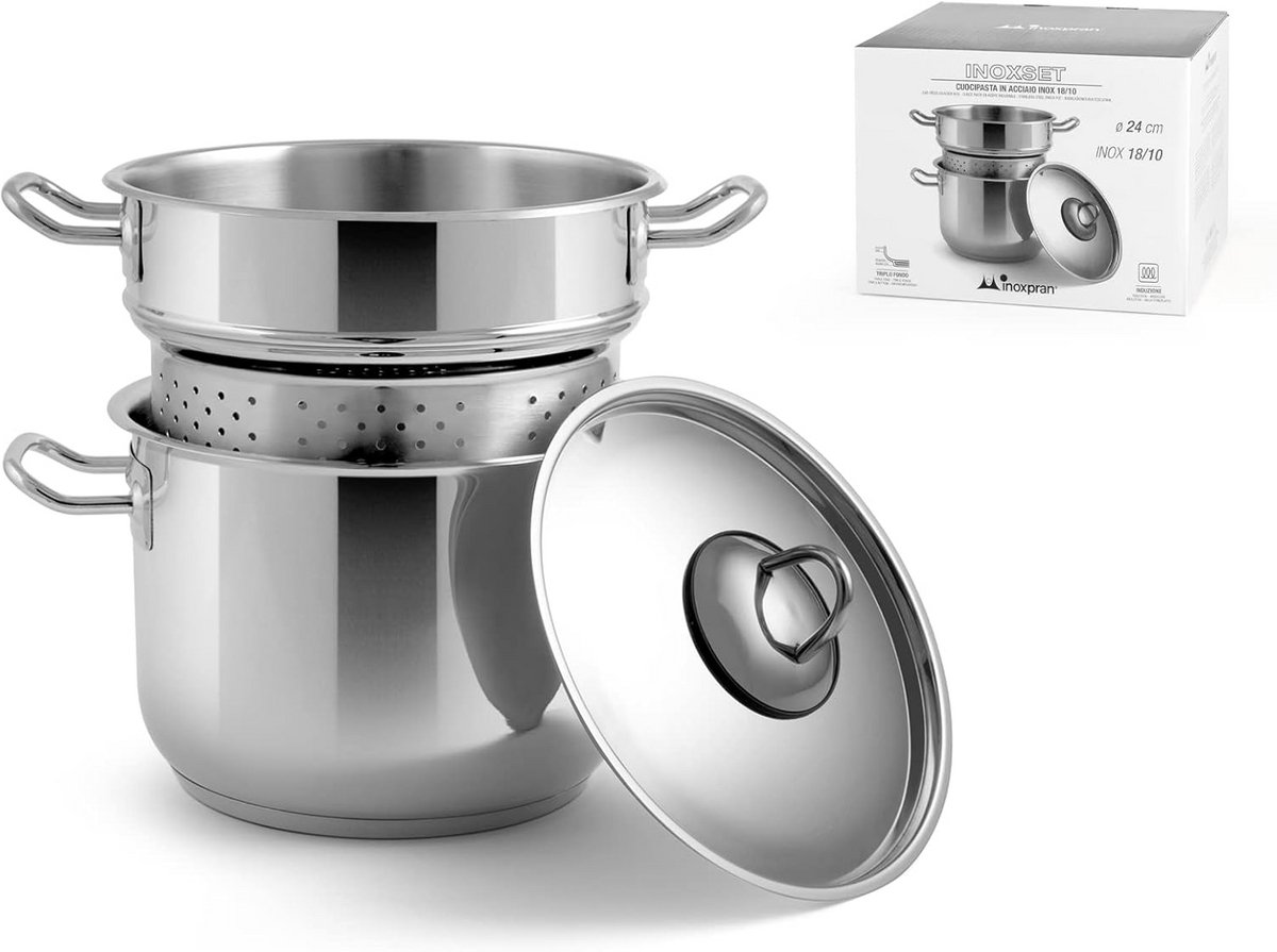 Inductiepastakoker van roestvrij staal met deksel - 24 cm - Duurzaam en Elegant Design