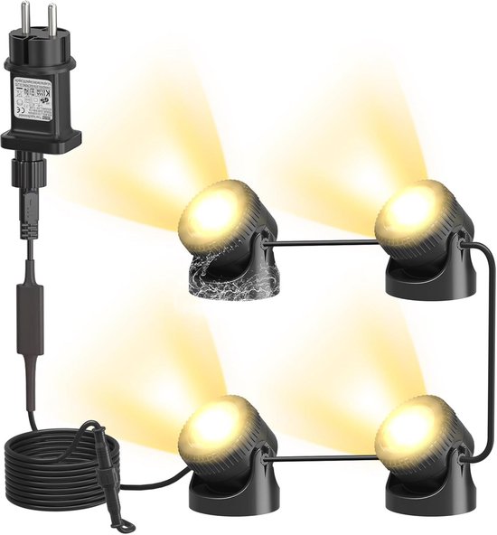 PChero Vijververlichting LED – Onderwater Schijnwerper Met IP68, Warmwitte Spot, 8-uurs Timer, Verstelbare Kop – Voor Zwembad, Vijver, Tuin En Fontein