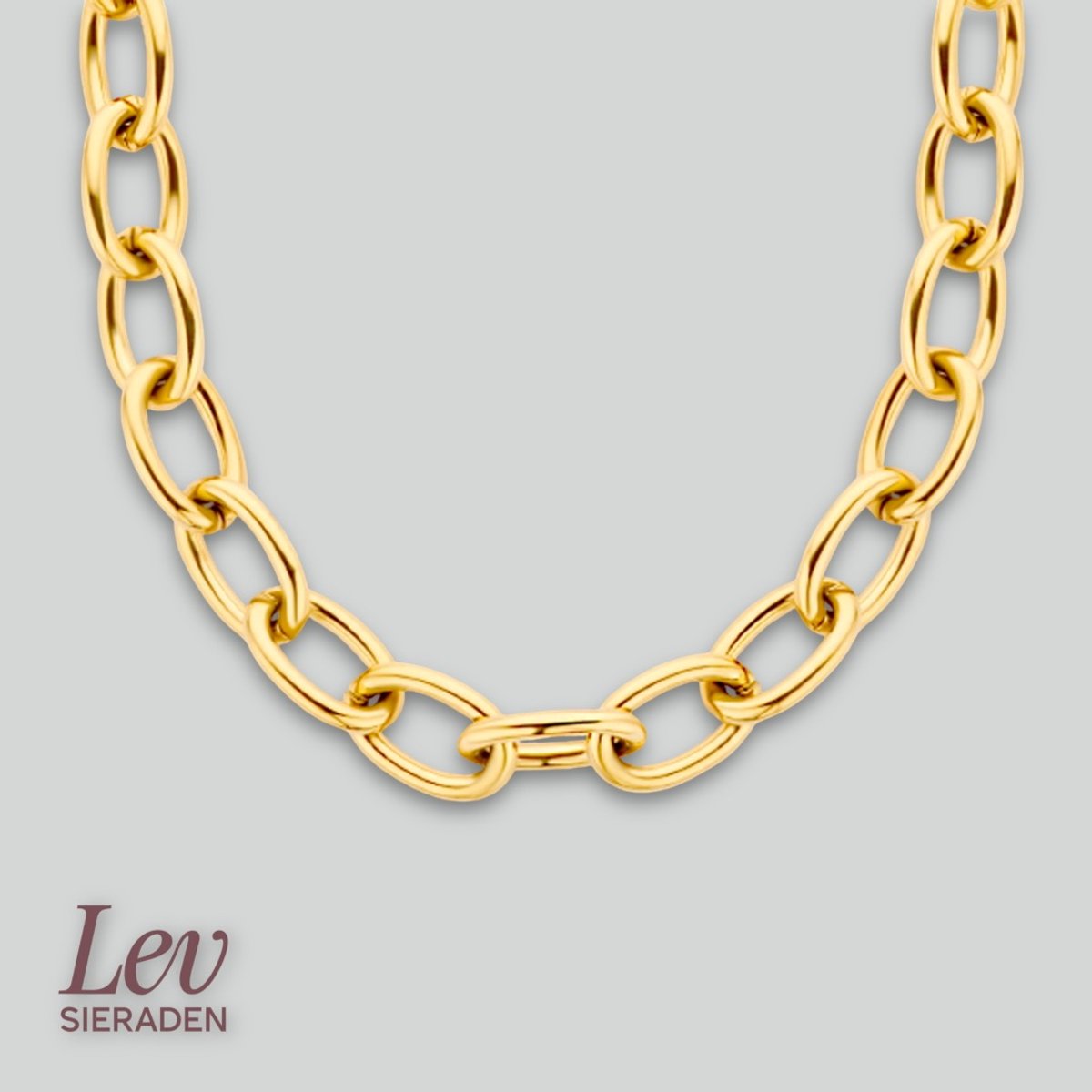 Lev Sieraden - 8.5 mm 45cm - Collier met platte anker schakel - Goud kleurig - Staal ion plating - Dames ketting