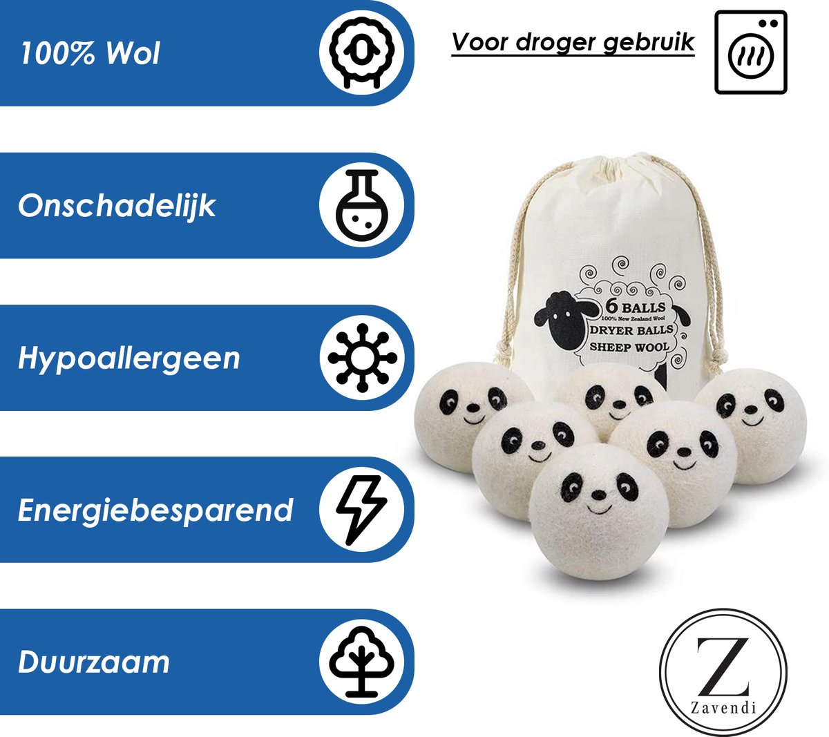 Zavendi Drogerballen 6 stuks XL - Wasdrogerballen - Wasbollen voor wasmachine - Droogballen voor wasdroger - Droger - Wasbol wol - Droogballen voor wasdroger - Drogerballen wol - Ballen droogkast — afbeelding 2