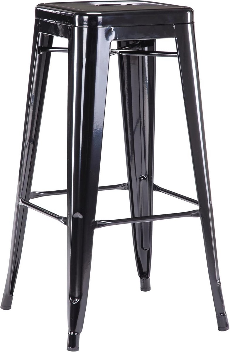 Industriële barkruk voor keuken en restaurant - stapelbare metalen kruk (zwart, 46 cm)
