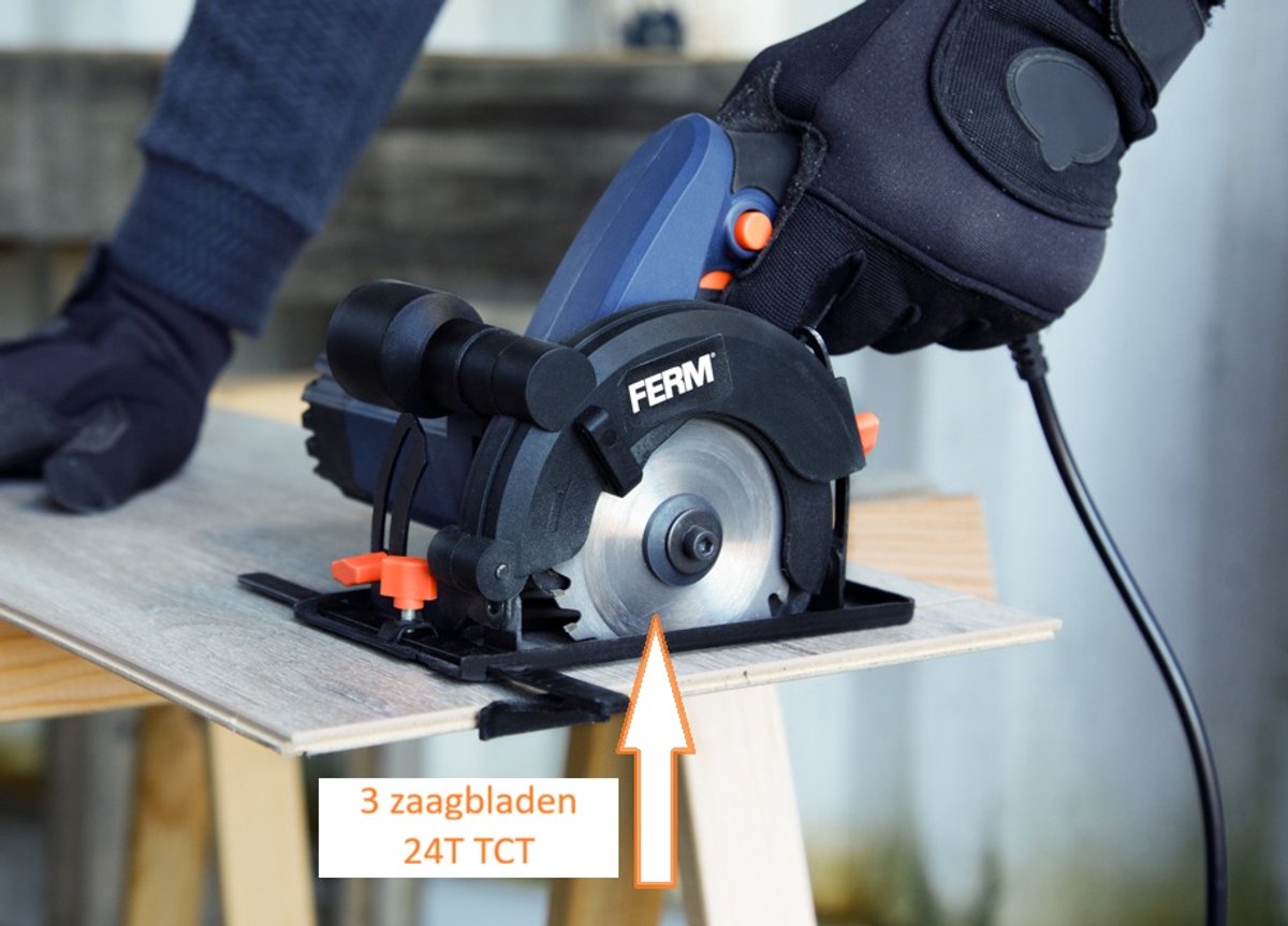 FERM - CSA1060 - Zaagbladenset - Diameter - 85mm - Asgat: - 10mm - 24 tanden - TCT - 3 stuks - voor - ACTION - Mini cirkelzaag - CSM1053 – foto 3