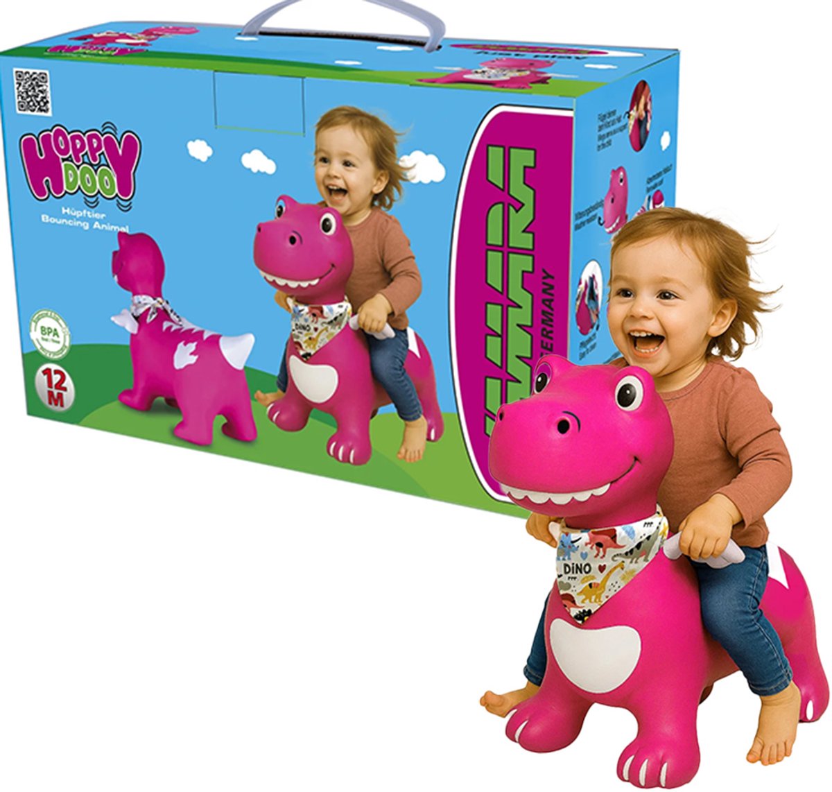 Jamara Skippybal - 466008 Skippydier Dino met Vleugels - Roze - Junior met Pomp