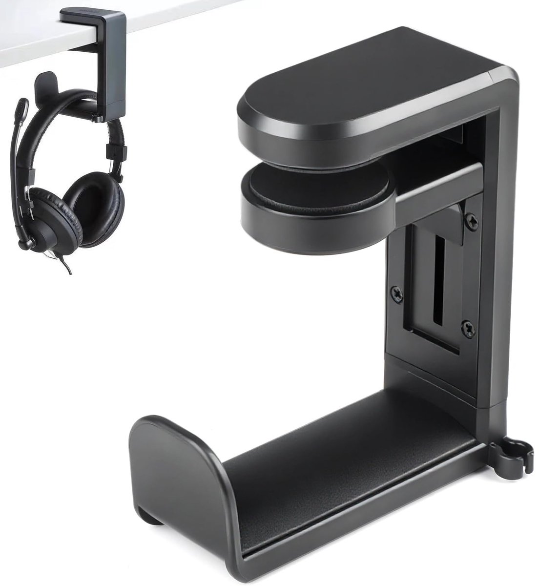 Unyqoos® Universele draaibare hoofdtelefoonhouder met klem en kabelbeheer