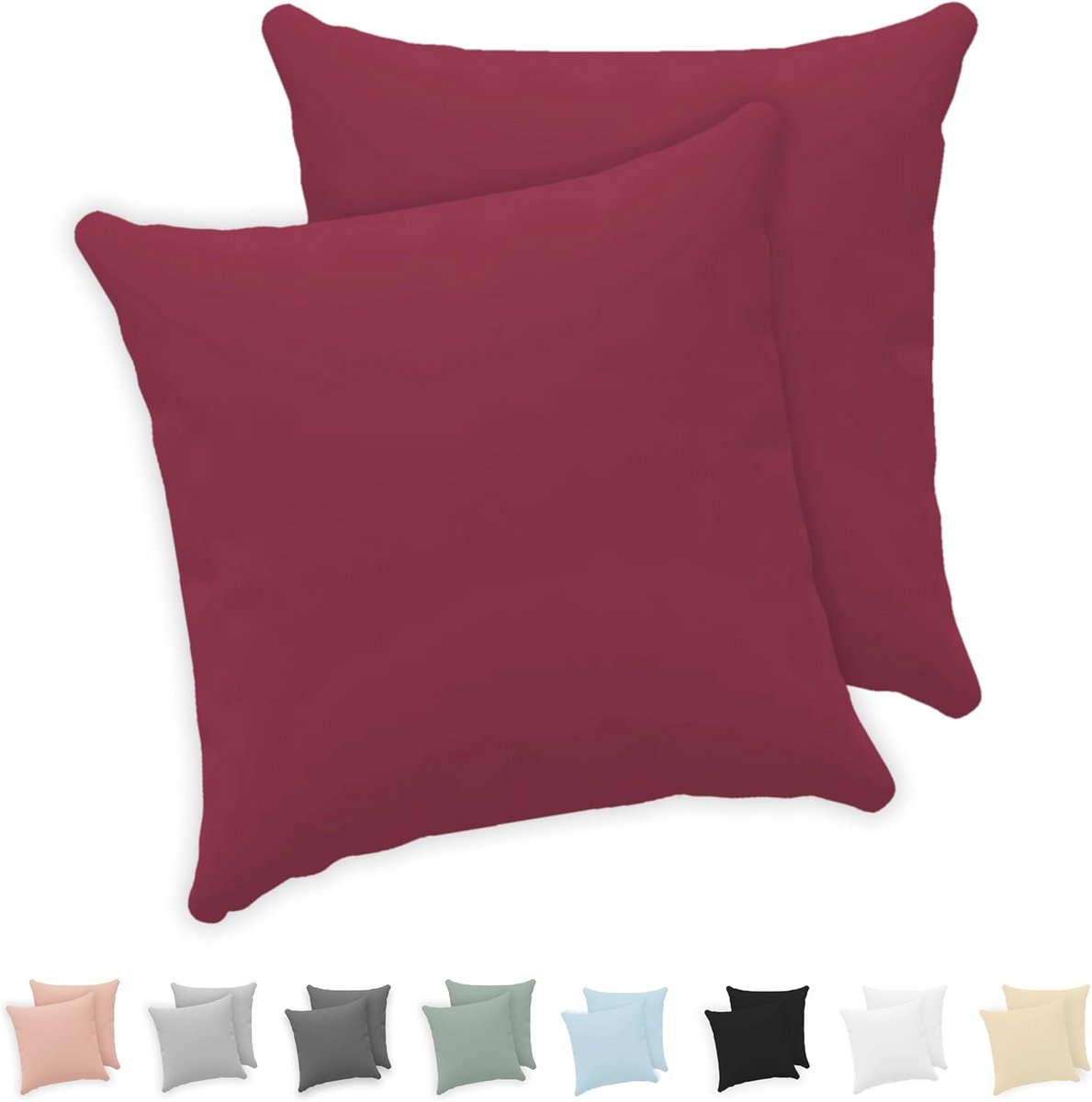 Kussensloop 60x60 Set van 2 - Katoen Jersey 150 GSM - Oeko-Tex Gecertificeerd - Kussenhoes met Ritssluiting