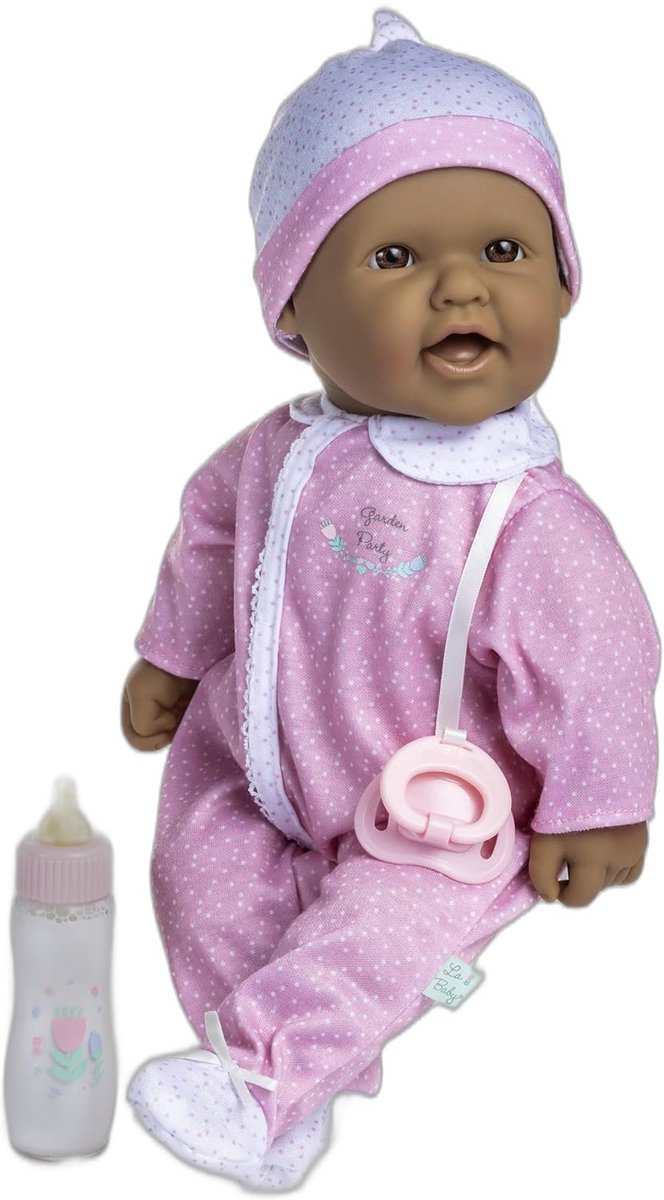 Zachte babypop 40 cm met magische fles en fopspeen - Roze en wit, voor kinderen vanaf 12 maanden