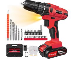 Cordless Drill 21V Draadloze Boormachine met 45 Nm, 25 + 1 Koppelinstellingen, 2 Snelheden, LED Licht en Veiligheidsvergrendeling
