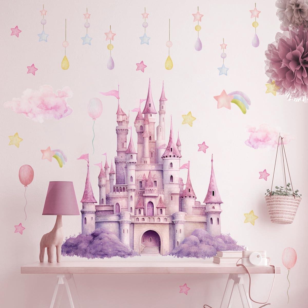 Allecta - Magische prinses muurstickers voor meisjeskamer - verwijderbare wolk en ster decoratie - sprookjesachtige kinderkamer inrichting