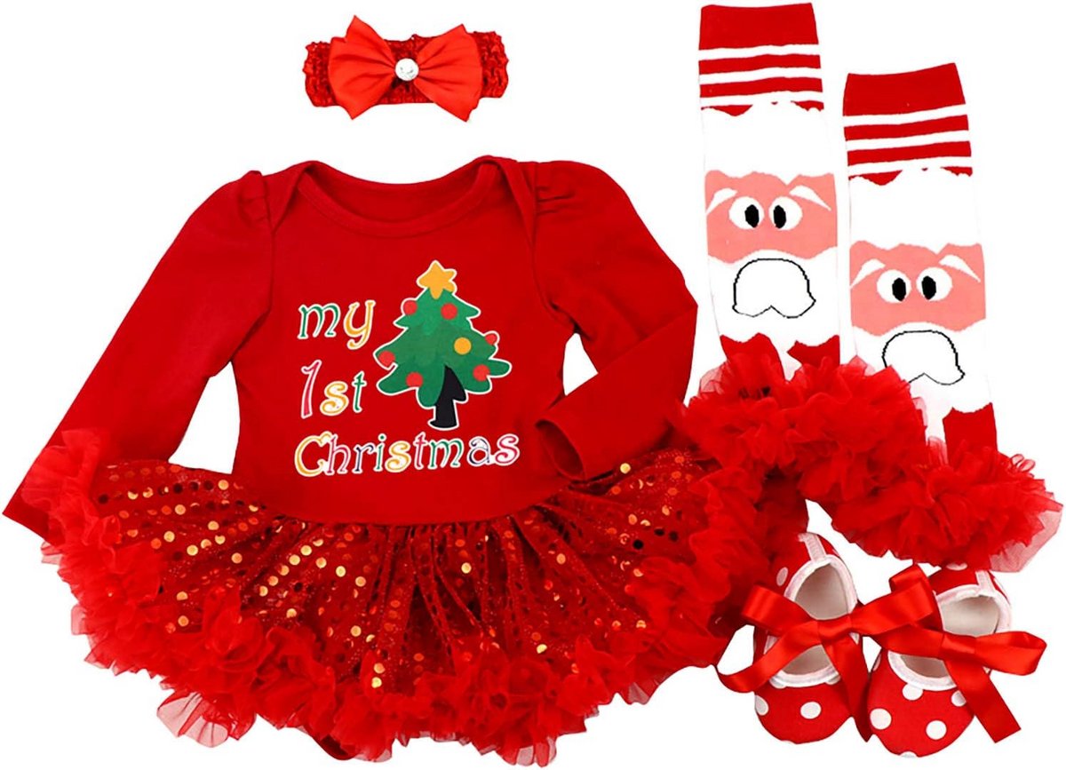 Schattige Kerstoutfit voor Pasgeboren Baby Meisjes - 4-delige Feestset