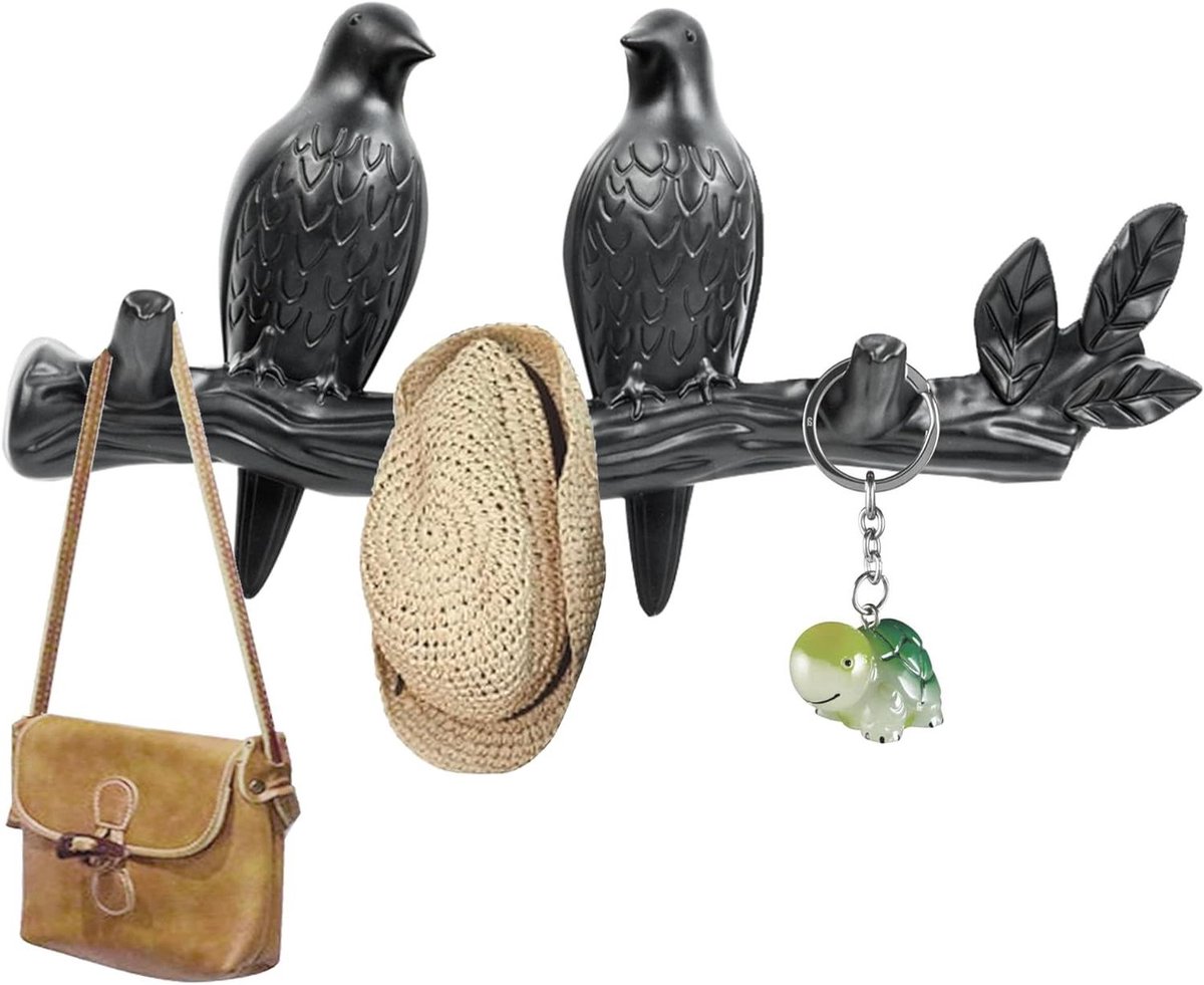 Allecta - Sleutelrek met 3 haken voor jas en hoed, vogel design zwart