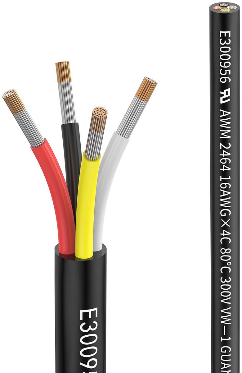 16 AWG Verlengkabel 5 meter - 4 geleiders, UL2464, voor 5V/12V/24V/300V toepassingen