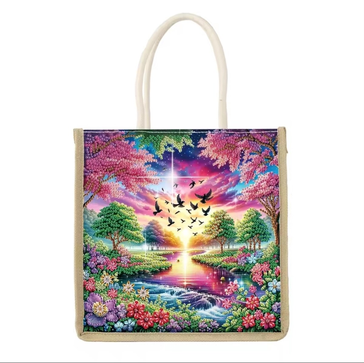 Diamond Painting Tas - Kleurrijk Natuurlandschap met Zonsondergang - Hobbytas