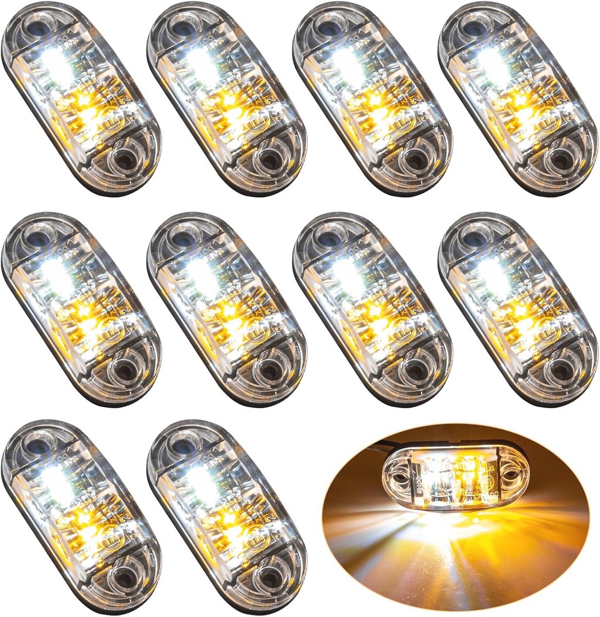 10 Stuks Led Zijmarkeringslampen 12/24V voor Vrachtwagens, Campers en Aanhangers - Geel en Wit