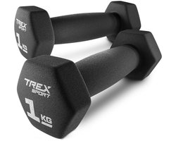 Trex Sport TX-010VD – Dumbells – Fitness Gewichten Set – Vinyl Coating – Zeshoekige Halters – Voor Thuisgym & Aerobics – 2 x 1 kg – Totaal 2 kg