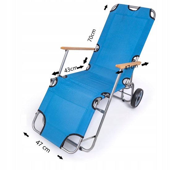 Opvouwbare ligstoel met wielen voor tuin, terras en strand — afbeelding 4