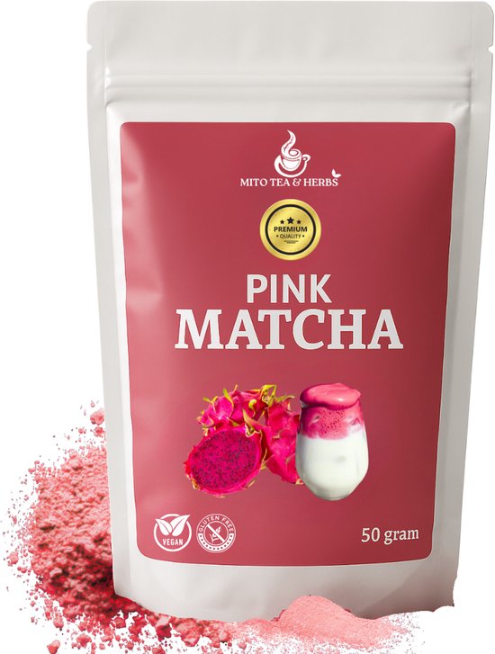Premium Pink Matcha Thee - 50 Gram - Cafeïne Vrij - Pitaya Dragonfruit Poeder - Rijk aan Vezels - Matcha Latte - Roze Matcha