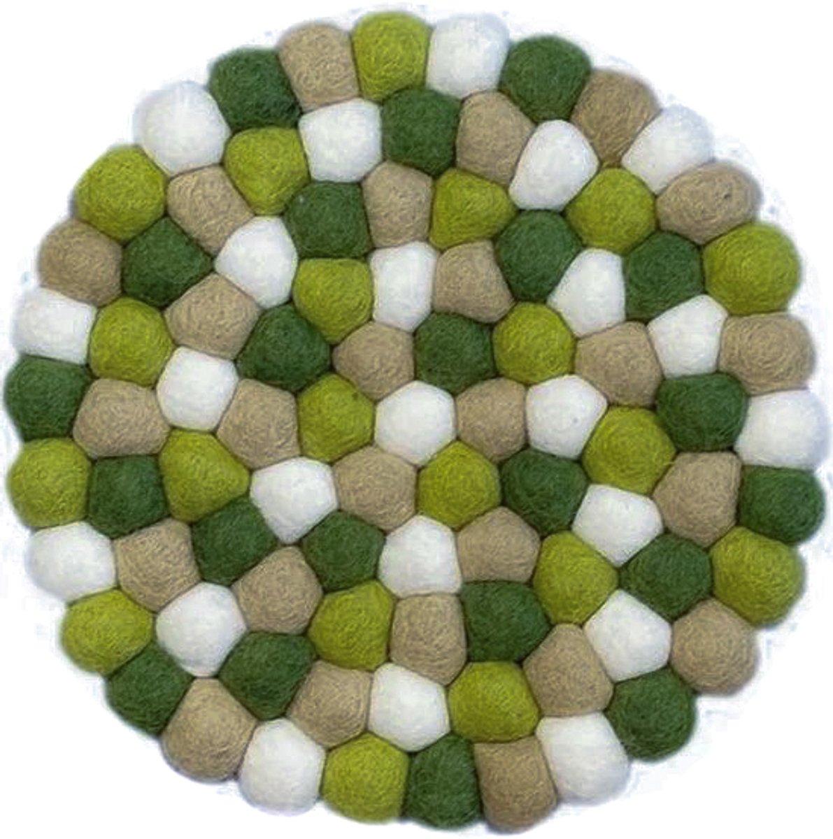 Beyoona Onderzetter - Viltbolletjes - Greenz - groen wit- diameter 20cm - Fairmade