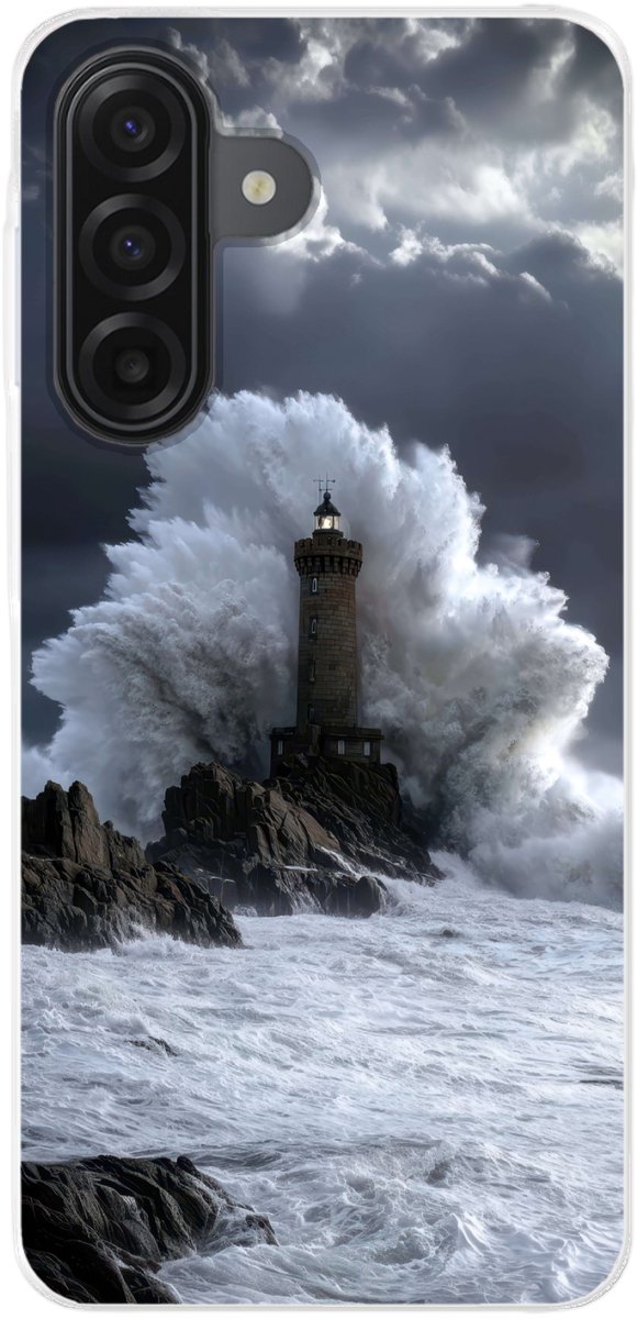 Telefoonhoesje Geschikt voor Samsung Galaxy A17 hoesje - Golf - Vuurtoren - Schuimend water - Siliconen Telefoonhoesje Telefoonhoesje