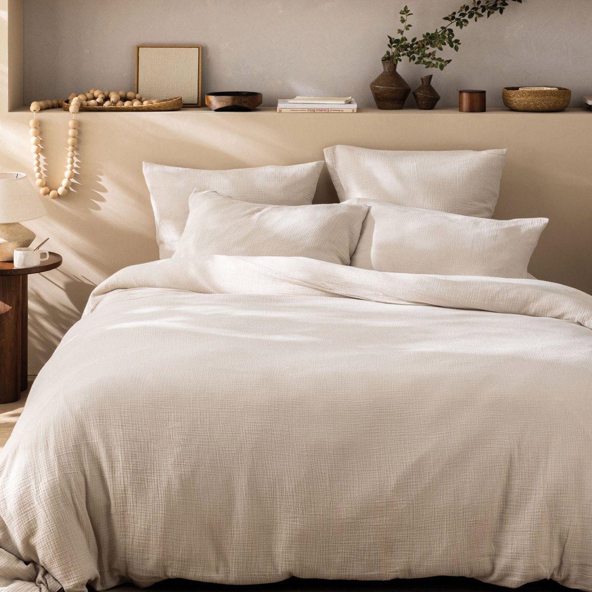 Matt & Rose Dekbedovertrek Naturel - 240 x 220 + (2x) 65 x 65 - Mousseline Katoen