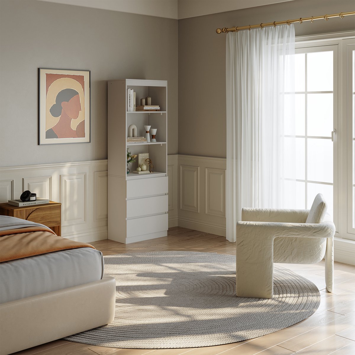 Boekenkast Les met 3 lades en open vakken 180x60x35 cm wit [en.casa]