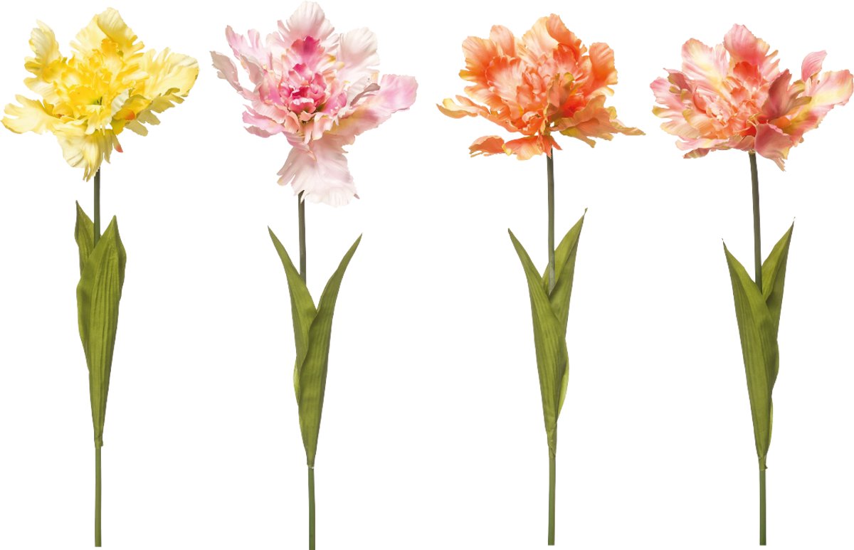 Emerald - Kunstbloem Tulp Parrot 68cm - Set van 4 - Kunstplant voor binnen