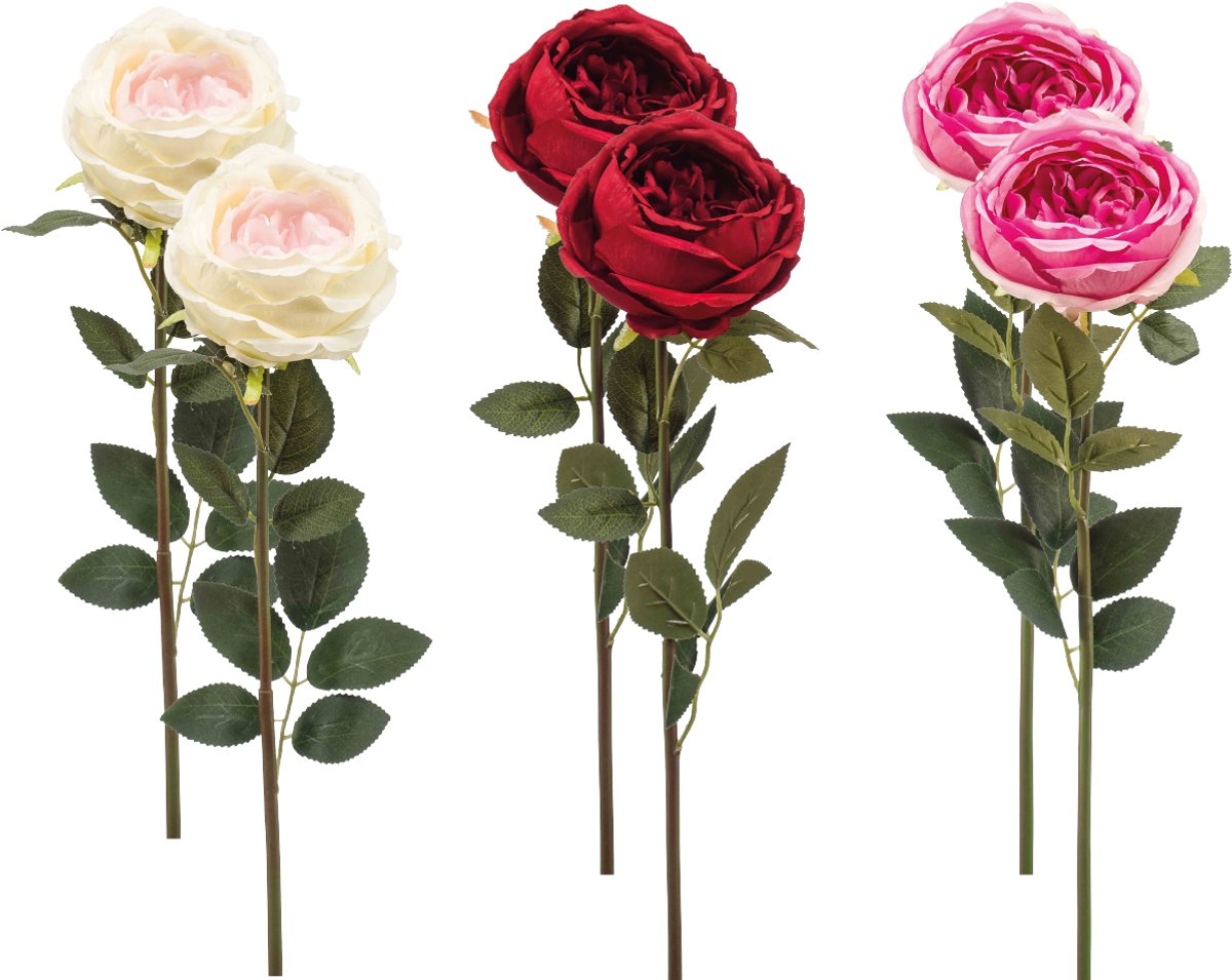 Emerald - Kunstbloem Roos Joelle 65cm - Set van 6 - Kunstplant voor binnen