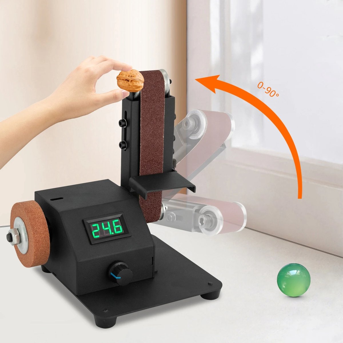 350W Mini Bandschuurmachine – Elektrische tafelbandschuurmachine – Voor hout, metaal en acryl – Voor- en achteruitfunctie – Oneindig instelbare snelheid – Compact en draagbaar – Stabiel en duurzaam ontwerp – foto 2