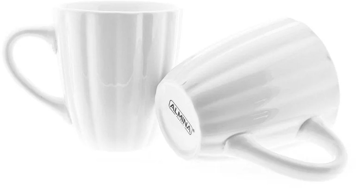 Daisy - Koffiekopjes - Set van 2 - Wit - 330ml - Porselein - Koffiekopjes