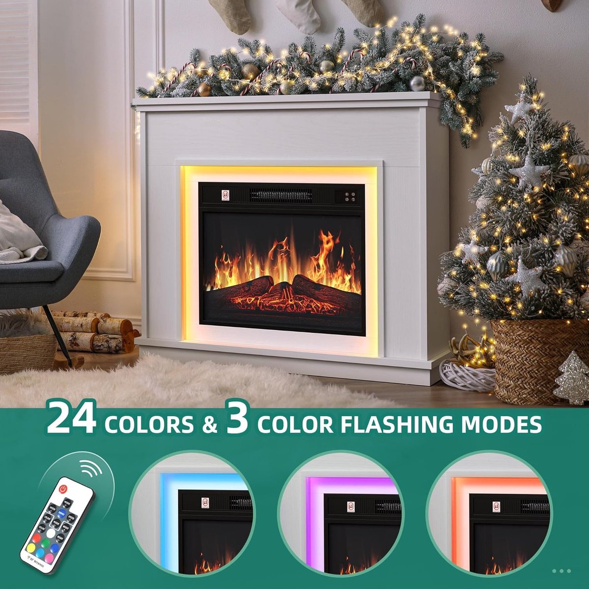 Elektrische Sfeerhaard – 3D Vlameffect – Wit – Medahomestore