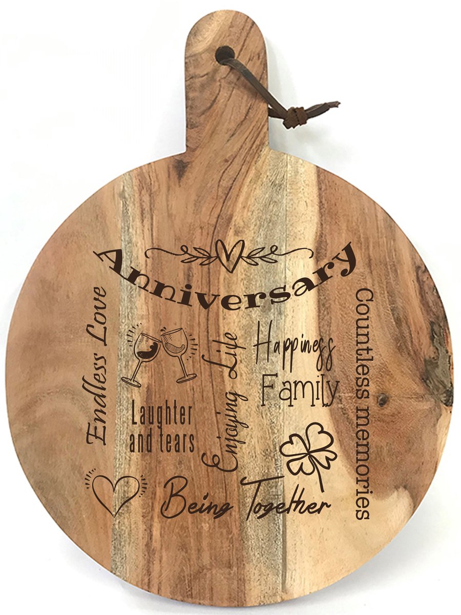 Round Cutting Board / Serving Board / Tapas Board / Bread Board with Engraved Text “WEDDING DAY” A unique and original gift for a wedding day, marriage celebration, or wedding anniversary.