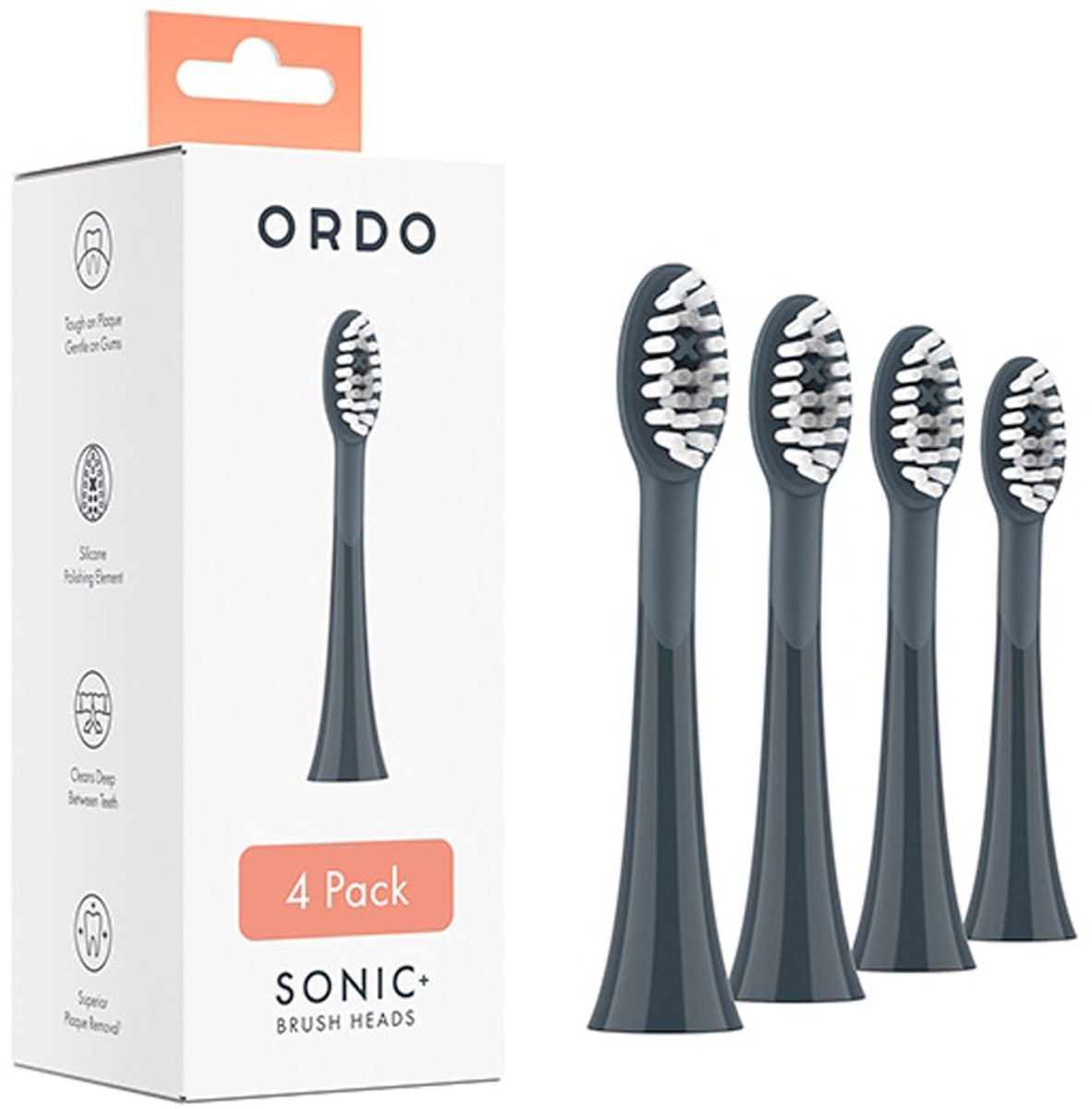 Ordo Sonic - Opzetborstel Charcoal - Grey - Set van 4 Stuks