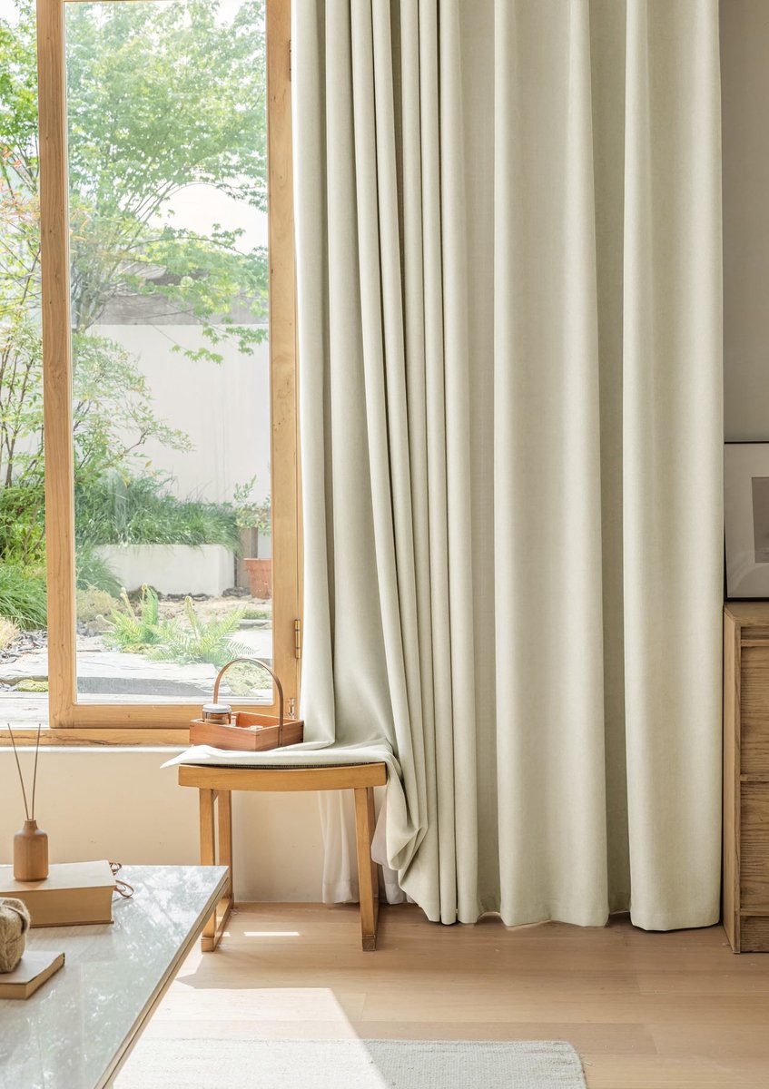 Floraweg Woonkamergordijnen, effen warmte-isolerende raamgordijnen met visgraatmotief, chenille stof, beige, 135 x 160 cm