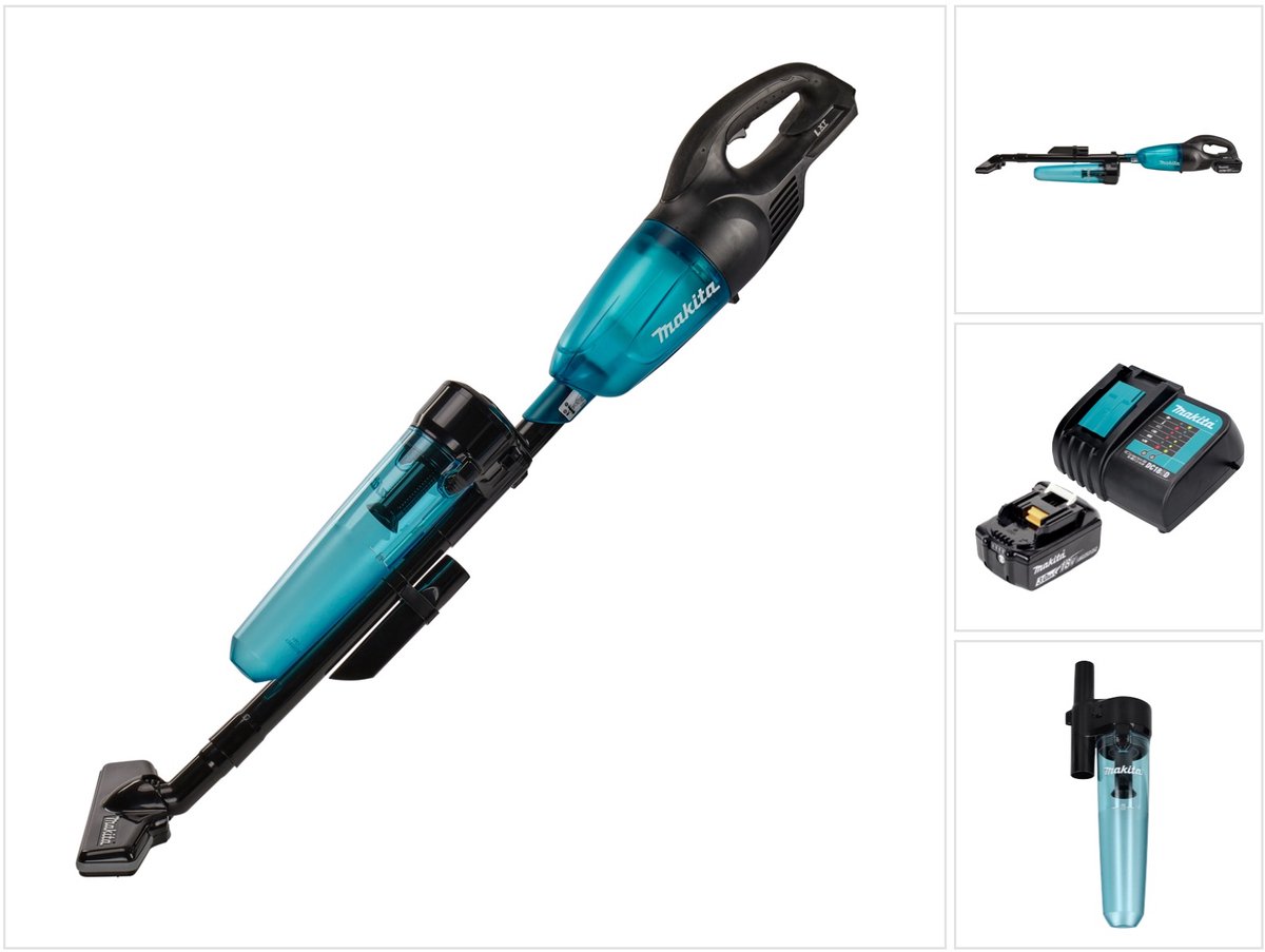 Makita DCL180SFCB Accu Steelstofzuiger Zwart Blauw + Stofafscheider 18V 3.0Ah