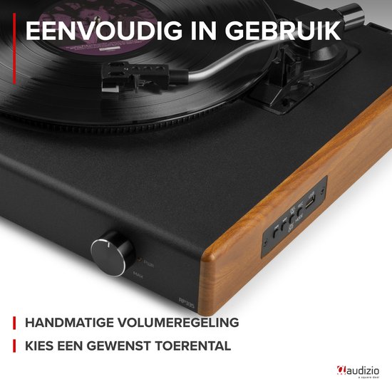 Platenspeler Bluetooth - LP speler met stereo speakers - Audizio RP335 - Retro - Houtlook — afbeelding 5