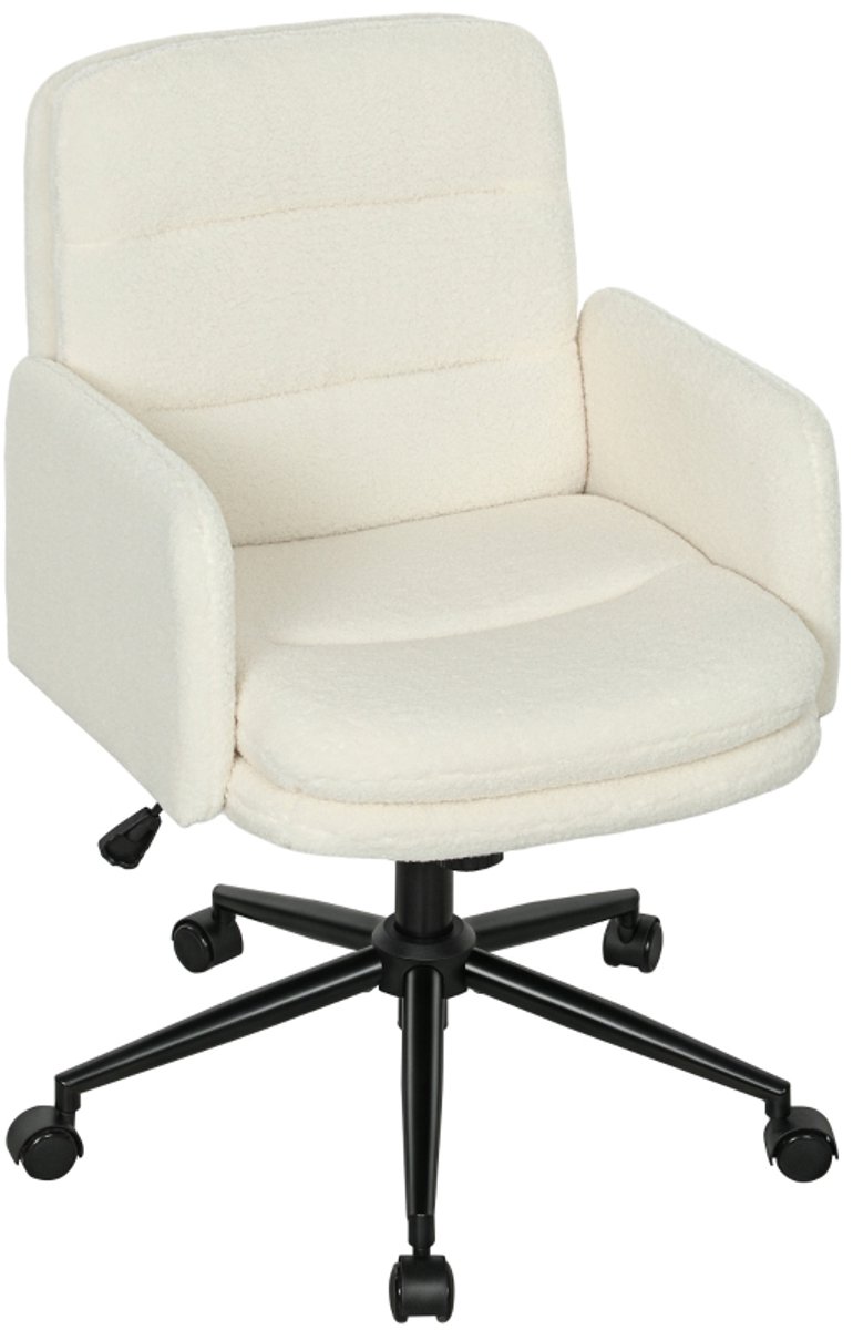OKWISH Bureaustoelen - Kantoorstoel Met Vijf Wieltjes En Kantelfunctie - Draaibaar En Hoogteverstelbaar Voor Thuiswerk - 65×61,5×101 cm - Polyester - Crèmewit