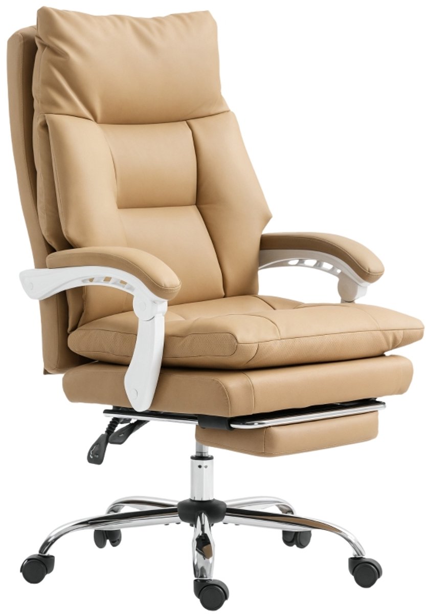 OKWISH Bureaustoelen - Verstelbare Bureaustoel Met Voetsteun En Opklapbare Armleuningen - Ergonomisch En Draaibaar Met Vijfster-Onderstel - Voor Werkplek - 76×65×121 cm - Leer - Lichtbruin - OKWISH - €169,99