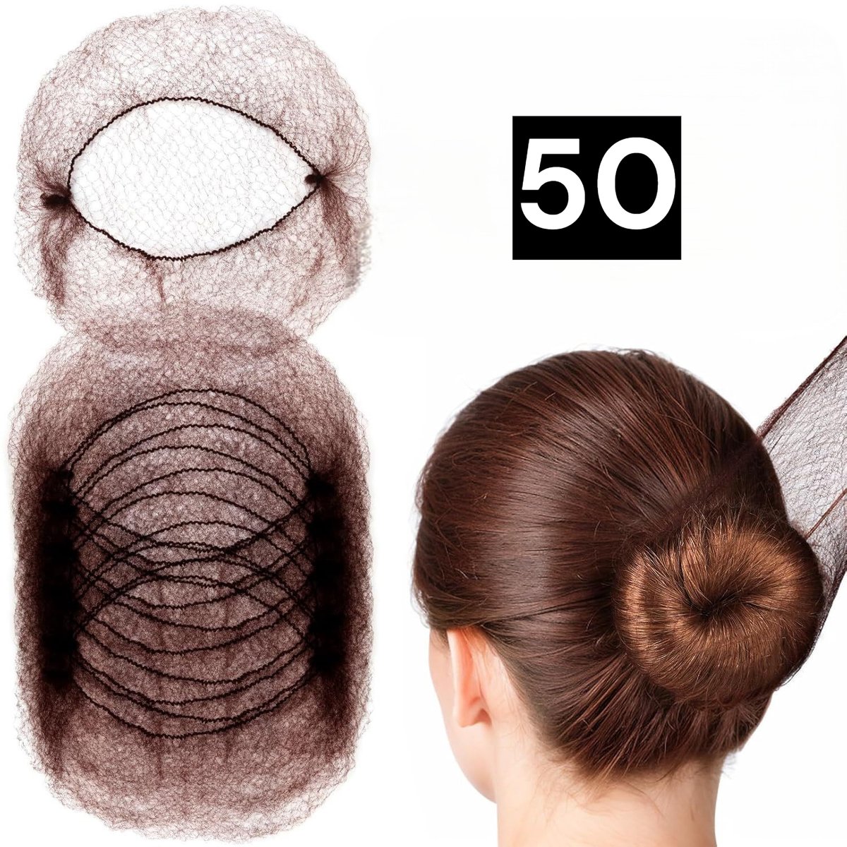 50 stuks Haarnetjes - Haarnetjes donkerbruin - Haarnet voor ballet en paardrijden – Haarnet - Onzichtbaar knotnet elastisch - Meisjes om haarknoopjes te Maken - Onzichtbaar knotnet elastisch - LOUZIR