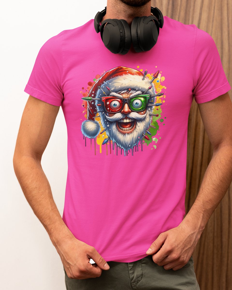 Electric Santa - Kerst T-shirt Roze - Grappig T-shirt - Maat M - Kerst Cadeau Mannen - Limited Edition