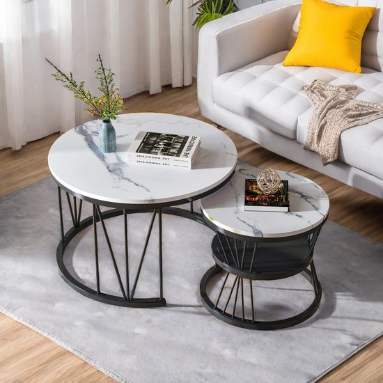 DEYARNA HOME set van 2 ronde salontafels, modern geribbeld