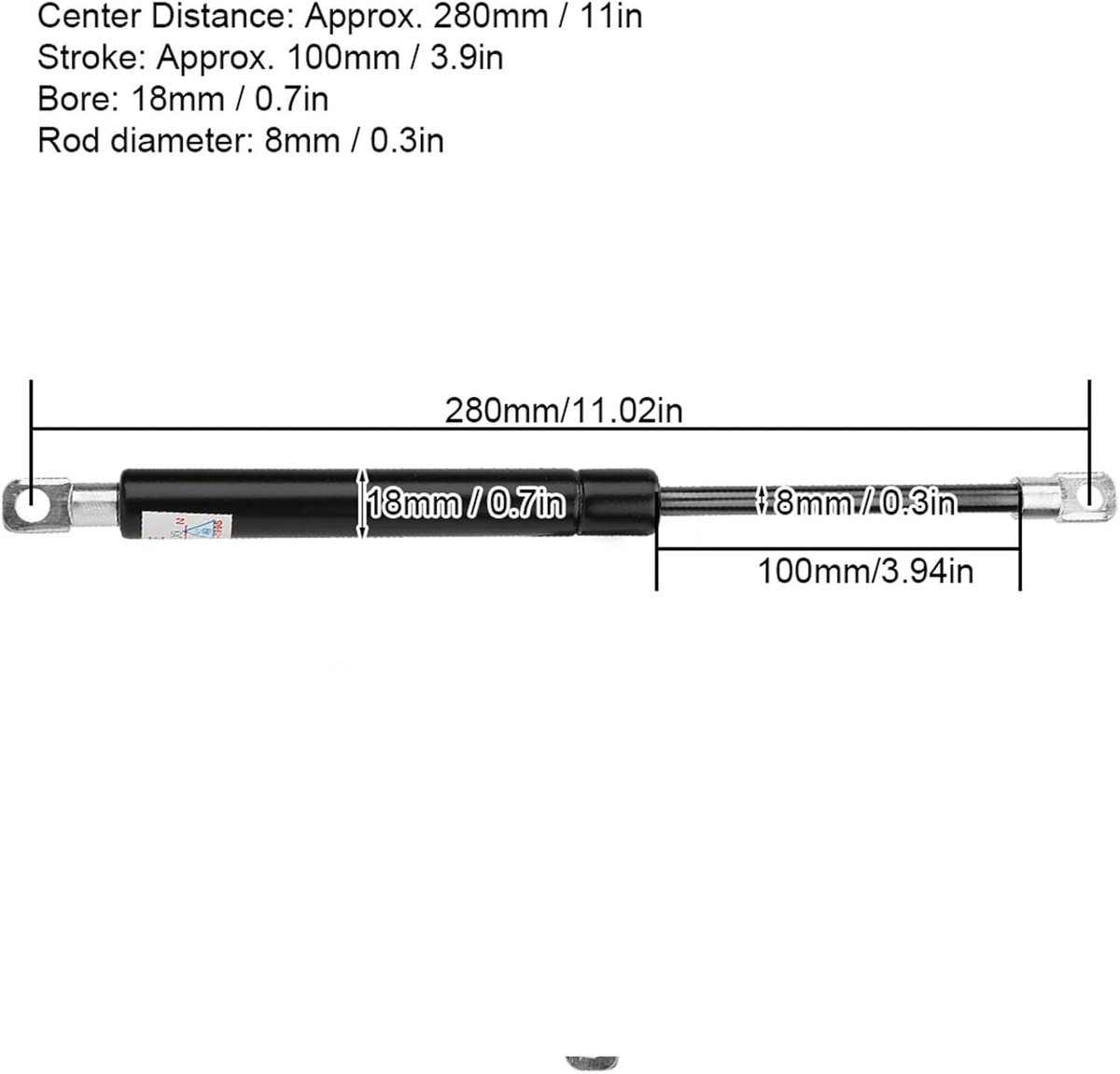 CSGoods - Hydraulische gasdrukveren veerpoot propeller schokbreker snackwagen driewieler deur reclamestrip klapdeur kap 280 mm hartafstand 100 mm slag 100N