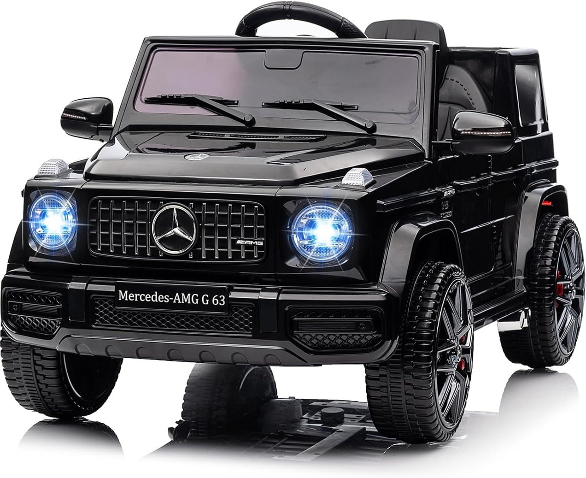 Brisakys Mercedes-Benz G63 AMG klasse AMG 12V Accu auto Elektrische Kinderauto met Rubberen banden, Lerenzitje, Bluetooth en Afstandsbediening (Zwart)