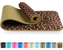 Tunturi NBR Yogamat Anti Slip - Fitnessmat Extra dik & zacht - Sportmat - 180x60x1.5cm - Incl Trainingsapp - Panterprint - Luipaardprint