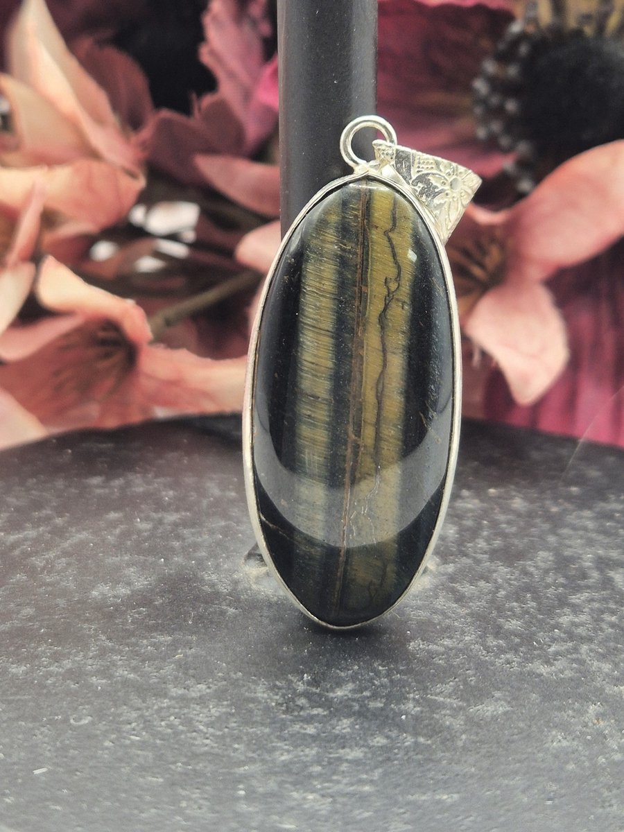 Edelsteen Valkenoog hanger ingezet in 925 Sterling zilver