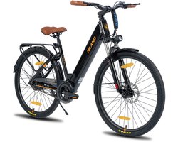 Hiland 26 Inch Elektrische Fiets (E-Bike) voor Dames & Heren - 36V 7.8Ah Batterij - 250W Motor - Comfortabele Step-Through Frame - Voorwielvering - Zwart