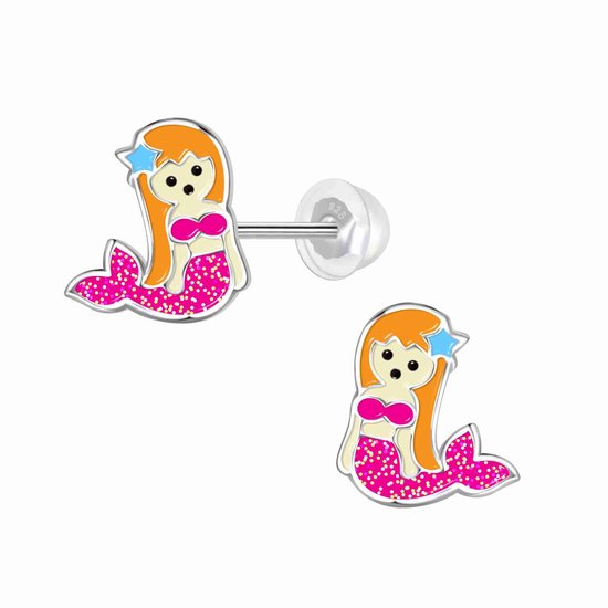 Boucles d'oreilles K3 en argent pour enfants - Sirène K3 à paillettes - 9 mm