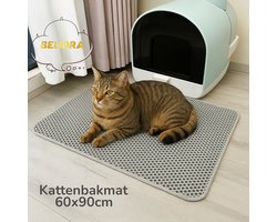 BELIORA XXL Kattenbakmat - 60x90 cm - Kattenbakmat Grit Op-vanger - Dubbel laags - Urine En Waterdicht EVA-Materiaal - Beschermt Vloer En Tapijt – Kattenverzorging – Kattenbak Accessoires - Kat Benodigdheden - Gemakkelijk Te Reinigen - Grijs